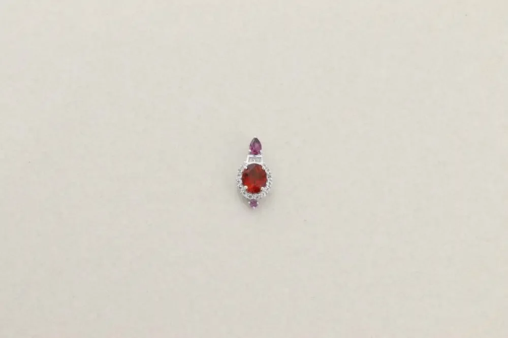 Pendant Only Sterling Silver Natural Red Garnet & Rhodolite Garnet Pendant 1